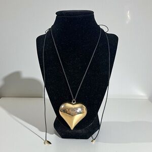 Anthropologie Serefina Puffy Heart Necklace in Gold Valentines Day Adjustable